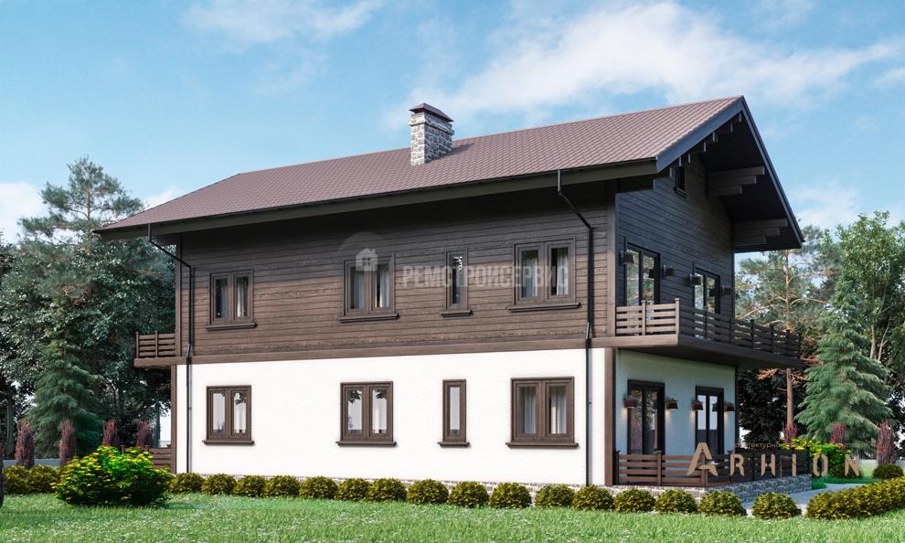 3. Проект двухэтажного дома в европейском стиле с двускатной кровлей, t-53-01, площадью - 161 кв c терассой, балконом